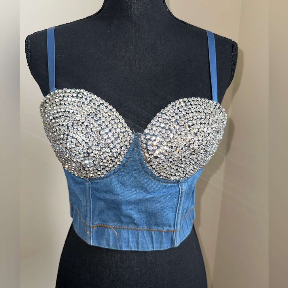 Blue Jean Rhinestone corset